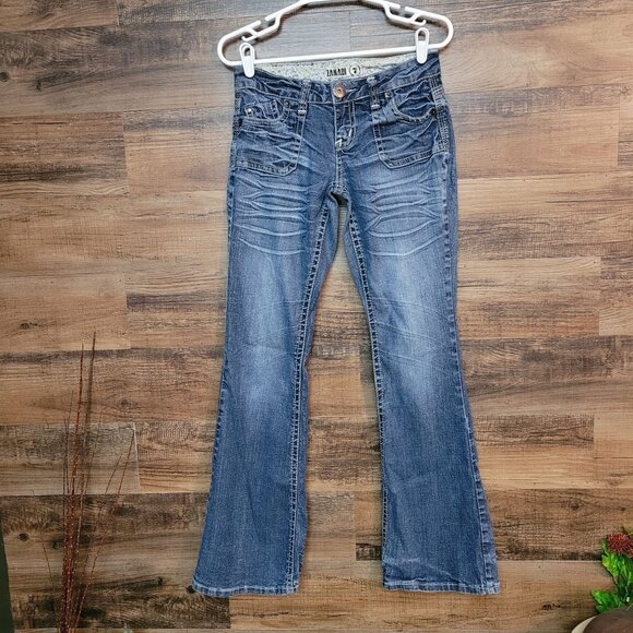 Vtg Zanadi Jeans Sz 7 Flare Low Rise Thick Stitch Medium Light Wash Stretch Y2K - Picture 1 of 10
